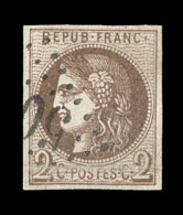 N°40Bc - 2c Chocolat Foncé - R2 - Signé Calves - TB - 1870 Ausgabe Bordeaux