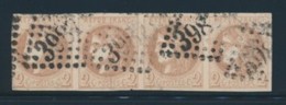 N°40Bc - 2c Chocolat Foncé - Bde De 4 - Obl. GC 3987 - Petite Froissure - Nuance Rare - Certif. Calves - 1870 Bordeaux Printing