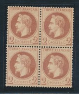 N°26 - Bloc De 4 - 2 Ex ** - TB - 1863-1870 Napoléon III Lauré