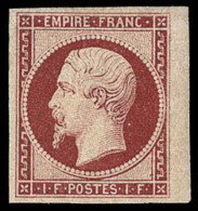 N°18a - 1F Carmin Foncé - Comme ** - Signé Calves + Certif. - TB - 1853-1860 Napoléon III.