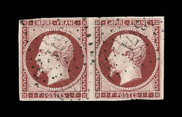 N°18 - 1F Carmin - Paire - Obl. PC 3471 - 1er T. Effleuré En Angle - Le 2° Pt De Pelurage - Grande Fra&ic - 1853-1860 Napoléon III