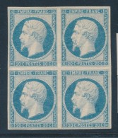 N°14Af - Bleu Laiteux - Bloc De 4 - 1ex Pli Diagonal - 2 Ex ** - Sinon TB - 1853-1860 Napoleone III