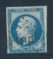 N°14Ad - Bleu S/vert - 1 Filet Juste - Sinon TB - 1853-1860 Napoleone III