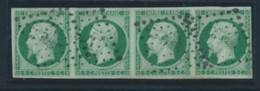 N°12c - Bde De 4 - Vert Foncé S/vert - Signé Calves - TB - 1853-1860 Napoléon III