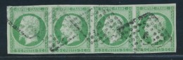 N°12 - 5c Vert - Bde De 4 - Signé - Obl. TB - 1853-1860 Napoléon III