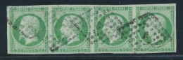 N°12 - 5c Vert - Bde De 4 - Signé - Obl. TB - 1853-1860 Napoleon III