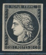 N°3a - 20c Noir S/blanc - Signé CHEVALIER - TB - 1849-1850 Ceres