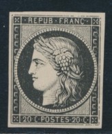 N°3a - 20c Noir S/blanc - Certif. - TB - 1849-1850 Ceres