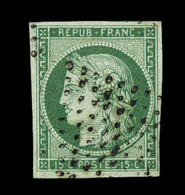 N°2b - 15c Vert Foncé - Obl. Étoile - Signé Scheller - TB - 1849-1850 Ceres