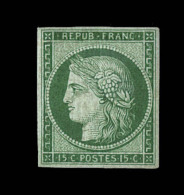 N°2b - 15c Vert Très Foncé - Réparé - Asp. Sup. Signé - 1849-1850 Ceres