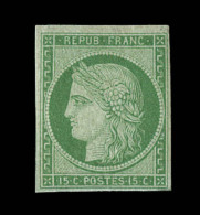 N°2a - 15c Vert Clair - Replaqué - Certif. Scheller - Asp. TB - 1849-1850 Ceres