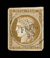 N°1 - 10c Bistre - Obl. Càd - Signé Calves/Roumet - TB - 1849-1850 Ceres