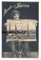 ALTE POSTKARTE GRUSS AUS HERNE ZECHE SCHAMROCK Shamrock Frau Kind Woman Femme Coal Mine Montage Photo Ansichtskarte Cpa - Herne