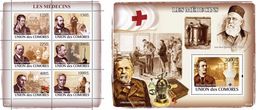 Comores 2008, Famous Doctors, Red Cross, Dunant, 6val In BF+BF - Henry Dunant