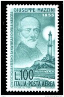 ITALIA Repubblica 1955 Posta Aerea 150° Anniversario Della Nascita Di Giuseppe Mazzini MNH ** Filigrana Stelle Integro - Poste Aérienne