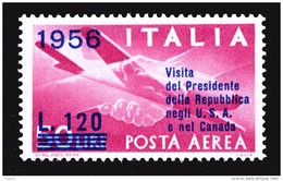 ITALIA Repubblica 1956 Posta Aerea Lire 1,20 Su 50 Gronchino Visita Del Presidente Gronchi MNH ** Filigrana Stelle - Airmail