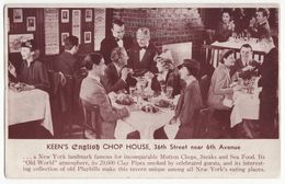 New York City NY, Keen's English Chop House Restaurant C1940s Vintage Old Postcard - Cafés, Hôtels & Restaurants