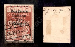 1920 - Veglia - 10 Cent (6ga) Soprastampa Fortemente Spostata In Alto VEGLIA A Cavallo - Cert. AG. (1.000+) - Sonstige & Ohne Zuordnung