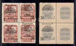 1921 - Quartina 1 Lira Su 2 Corone (24 Segnatasse) Soprastampe Disallineate A Destra (24mb + 24m) - Gomma Integra -... - Altri & Non Classificati