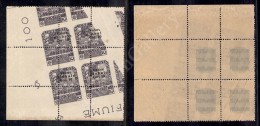 1920 - 10 Corone Violetto (111sa) - Quartina Angolare Con Stampe E Soprastampe Oblique E Spostate Rispetto Alla... - Autres & Non Classés