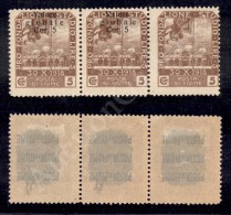 1919 - 5 Corone Su 5 (98) - Strisca Orizzontale Di Tre - Due  Con Soprastampa Spostata In Alto + Uno Non... - Autres & Non Classés