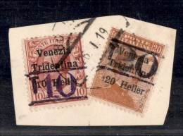 1918 - T10 (BZ3/12) + T20 (BZ3/13) - Due Valori Su Frammento (550) - Sonstige & Ohne Zuordnung