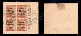 1918 - 20 Heller Su 20 Cent (30c/30/30d/30e) In Quartina Bordo Foglio Su Frammento - Due Pezzi Con Cifra Apposta A... - Sonstige & Ohne Zuordnung