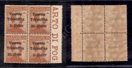 1918 - 20 Heller Su 20 Cent (30c+30+30d+30c) In Quartina Bordo Foglio Con Errori Di Composizione - Gomma Integra -... - Other & Unclassified