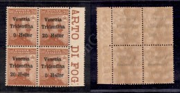 1918 - 20 Heller Su 20 Cent (30c+30+30d+30c) In Quartina Bordo Foglio Con Errori Di Composizione - Gomma Integra -... - Sonstige & Ohne Zuordnung