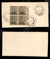 1918 - 45 Cent (25) - Tripla Soprastampa In Quartina Bordo Foglio Su Frammento - Non Catalogata - Altri & Non Classificati