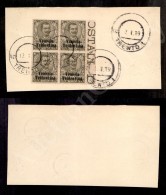 1918 - 45 Cent (25) - Tripla Soprastampa In Quartina Bordo Foglio Su Frammento - Non Catalogata - Autres & Non Classés