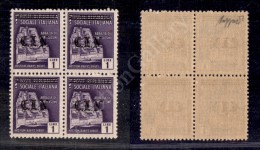 1945 - Quartina Del 1 Lira Violetto (Unif.11A) Con Soprastampa In Nero - Gomma Integra - Cert. Caffaz - Andere & Zonder Classificatie