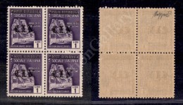 1945 - Quartina Del 1 Lira Violetto (Unif.11A) Con Soprastampa In Nero - Gomma Integra - Cert. Caffaz - Other & Unclassified