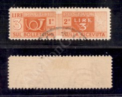 1946/1951 - 3 Lire (70/Ip - Pacchi Postali) Non Dentellato Al Centro (350) - Sonstige & Ohne Zuordnung