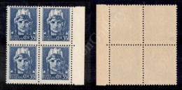 1945 - Quartina 35 Cent Imperiale (527a) Stampa Evanescente - Bordo Foglio - Gomma Integra (700) - Otros & Sin Clasificación