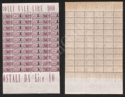 1944 - 10 Lire Pacchi Postali (46 + 46a + 46) - Blocco Verticale Di 30 Bordo Foglio - Colonna Centrale Con... - Otros & Sin Clasificación