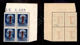 1944 - Quartina Del 1,25 Lire Fascio Rosso Cupo/bruno (495) Angolo Di Foglio - Oliva - Otros & Sin Clasificación