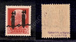 1944 - 75 Cent (494Cb) Con Doppio Fascio Grosso (pos. 100) - Gomma Integra - Cert. AG - Sonstige & Ohne Zuordnung