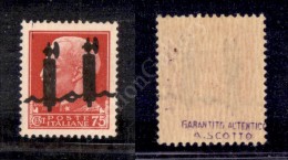 1944 - 75 Cent (494Cb) Con Doppio Fascio Grosso (pos. 100) - Gomma Integra - Cert. AG - Autres & Non Classés