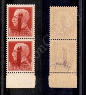 1944 - 75 Cent (494B) - Coppia Verticale Bordo Foglio Con Fascio Grosso (pos. 100) Nel Pezzo Inferiore - Gomma... - Sonstige & Ohne Zuordnung