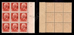 1943 - GNR Brescia - 75 Cent (478/I) - Blocco Di 9 Bordo Foglio - Al Centro Il Trittico Orizzontale Con Le... - Other & Unclassified