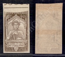 1921 - 40 Cent Dante (118ea Non Dentellato) Con Stampa Evanescente Incompleta - Nuovo Con Gomma Integra (720+) - Altri & Non Classificati
