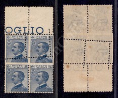 1908 - 25 Cent (83 Varietà) In Quartina Con Dentellatura A Pettine Del Centro Obliqua E Spostata - Nuova Con... - Otros & Sin Clasificación
