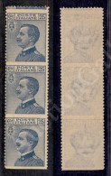 1908 - 25 Cent (83 Varietà) - Striscia Verticale Di Tre Dentellata Orizzontalmente Solo In Alto (83g + Due... - Other & Unclassified