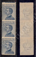 1908 - 25 Cent (83 Varietà) - Striscia Verticale Di Tre Dentellata Orizzontalmente Solo In Alto (83g + Due... - Autres & Non Classés