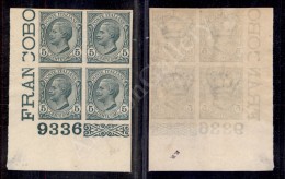 1906 - Prova D’Archivio - 5 Cent (P81) - Quartina Angolare Con Numero Di Tavola (1.400+) - Altri & Non Classificati