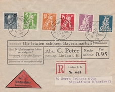 Chargé-Nachnahme-Brief-Auslandsfrankatur-Bayern/Schweiz-Lindau -Köpplishaus.6 Farbenfrankatur. - Beieren