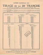 TIRAGE De La 28e TRANCHE De La Loterie Nationale 1947 - Biglietti Della Lotteria