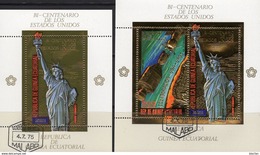 Apollo-Sojus 1975 Äquatorialguinea Blocks 178+180 O 15€ Freiheit-Statue Blocs Gold Ss Space Sheet Bf Equator.Africa - Verenigde Staten