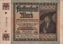 GERMANY 5000 MARK REICHSBANKNOTE 1922 AD PICK NO.81 VERY FINE VF - 5.000 Mark